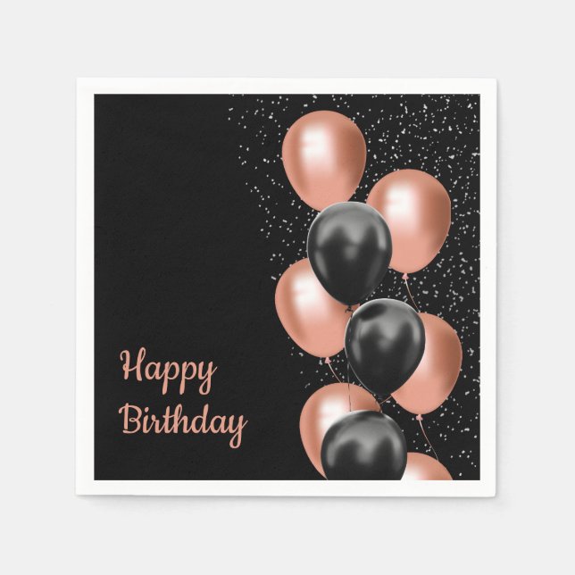 Guardanapo De Papel Black Rose Gold Balloon Chic  (Frente)