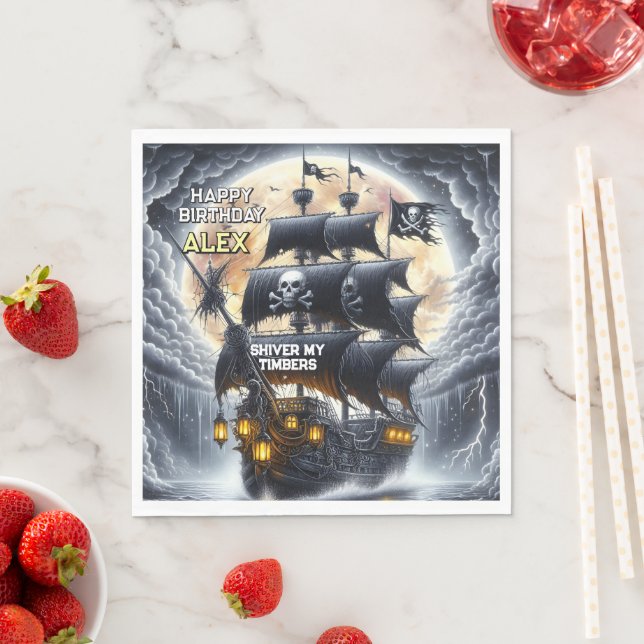 Guardanapo De Papel Black Sails Ahead Pirate Theme Birthday Party (Insitu)