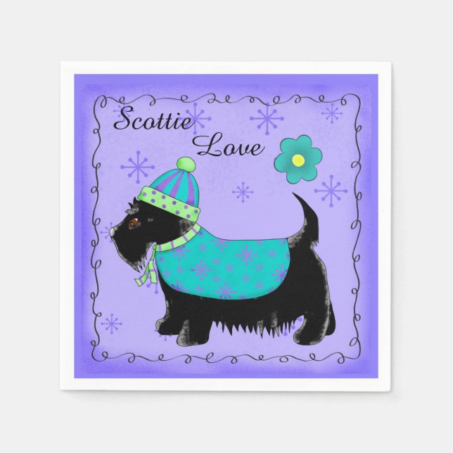 Guardanapo De Papel Black Scottie Dog Clothed Love Purple (Frente)