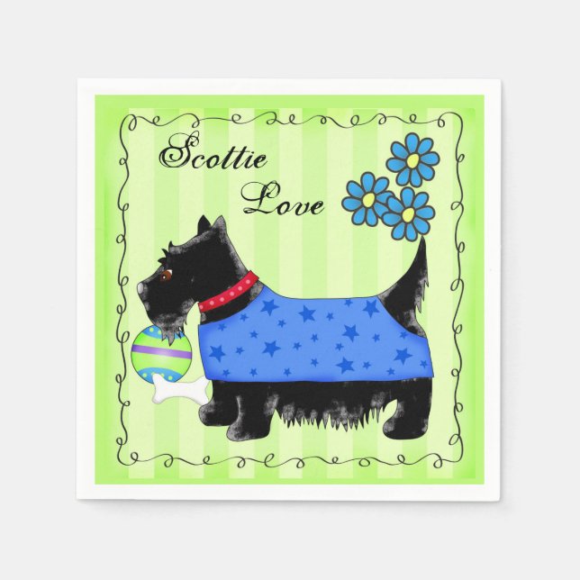 Guardanapo De Papel Black Scottie Terrier Dog Personalizado Verde (Frente)