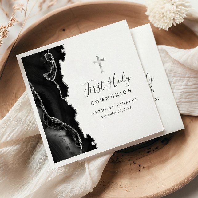 Guardanapo De Papel Black Silver Agate Primeira Comunhão Santa (Criador carregado)