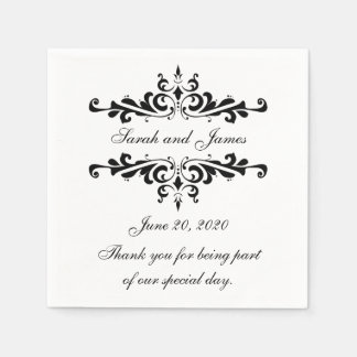 Guardanapo De Papel Black Swirls Obrigado Papel De Casamento Napkin