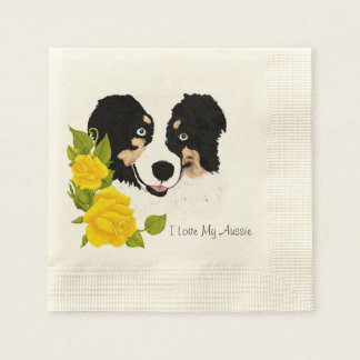 Guardanapo De Papel Black Tri Aussie e Rosas Amarelas