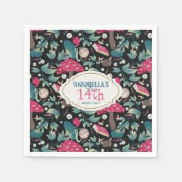 Guardanapo De Papel Black Vintage Cottagecore Mushroom Birthday