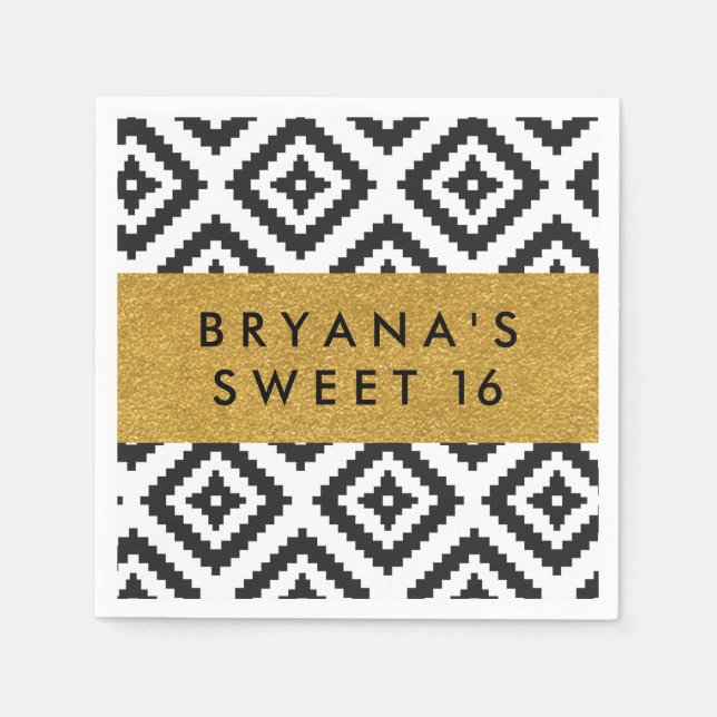 Guardanapo De Papel Black & White Geométrico Chic Dourado Napkins (Frente)