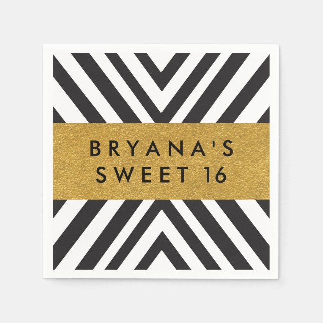 Guardanapo De Papel Black & White Geométrico Chic Dourado Napkins (Frente)