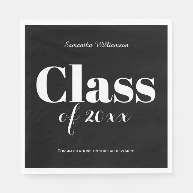 Guardanapo De Papel Black White Graduation Party Napkins Customizable (Frente)