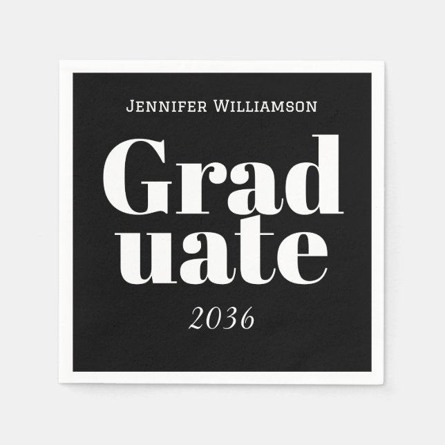 Guardanapo De Papel Black White Graduation Party Napkins Customizable (Frente)