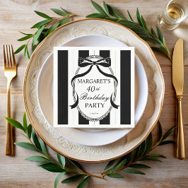 Guardanapo De Papel Black white retro stripes bow birthday monogrammed