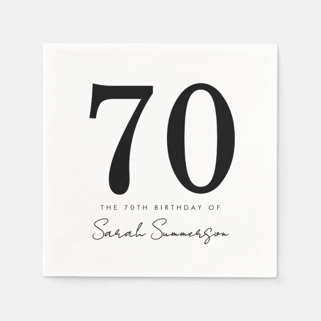 Guardanapo De Papel Black White Typography Seventy Name 70th Birthday (Frente)
