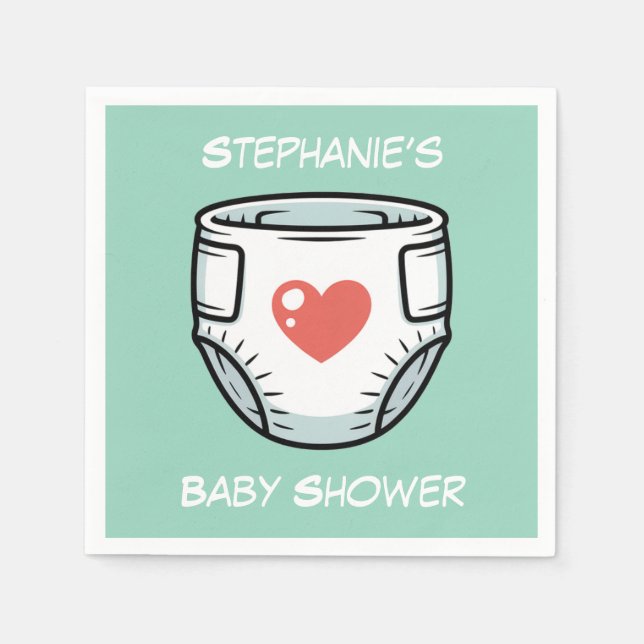 Guardanapo De Papel Black & White with a Red Heart Baby Diaper (Frente)