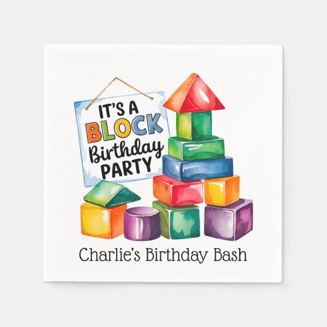 Guardanapo De Papel Blocos de Edifício na Bacia de Aniversário (Frente)