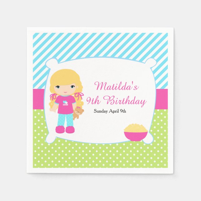 Guardanapo De Papel Blona Hair Girl Sleepover SlumbParty (Frente)