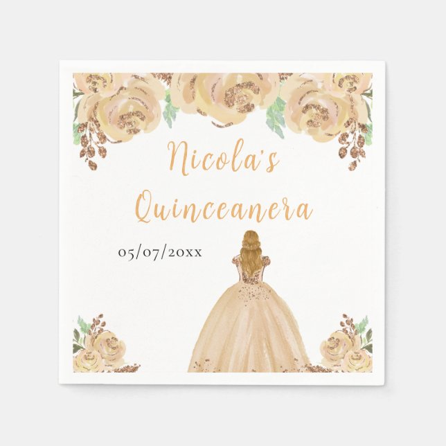 Guardanapo De Papel Blonde Hair Princess Peach Floral Quinceanera (Frente)