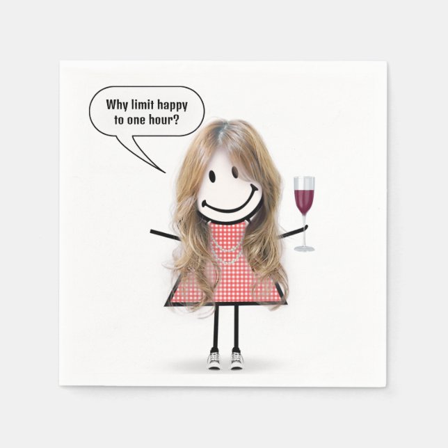 Guardanapo De Papel Blonde Stick Figure Girl With Wine Glass (Frente)