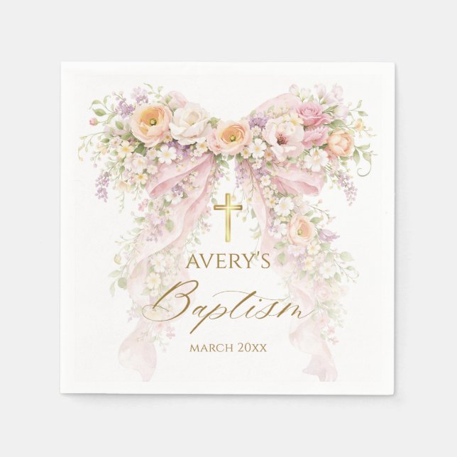 Guardanapo De Papel Bloom Floral Bow Girl Baptism (Frente)
