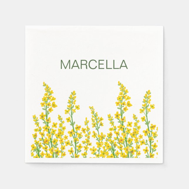 Guardanapo De Papel Blooms Florais de Citrina Moderna Amarelo (Frente)
