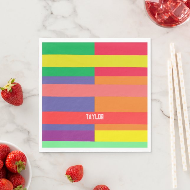 Guardanapo De Papel Bloqueio de cor Stripe Monograma Nome Arco-íris (Insitu)