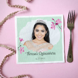 Guardanapo De Papel Blossomas de Cereja Rosa, Verde Mint, Foto