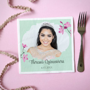 Guardanapo De Papel Blossomas de Cereja Rosa, Verde Mint, Foto