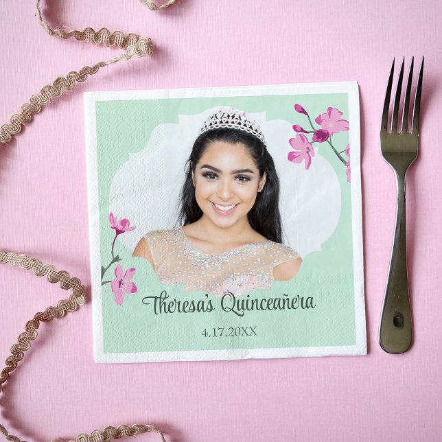 Guardanapo De Papel Blossomas de Cereja Rosa, Verde Mint, Foto (Criador carregado)