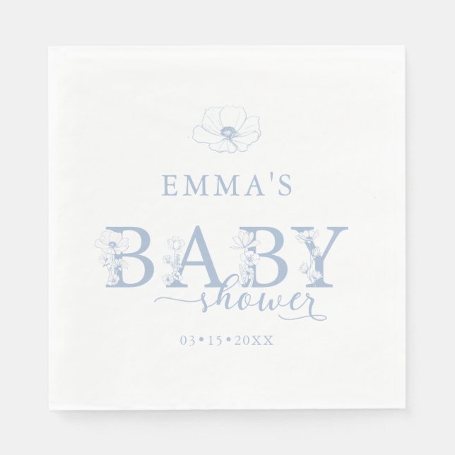 Guardanapo De Papel Blue Baby Shower | Elegant Wildflower Floral (Frente)