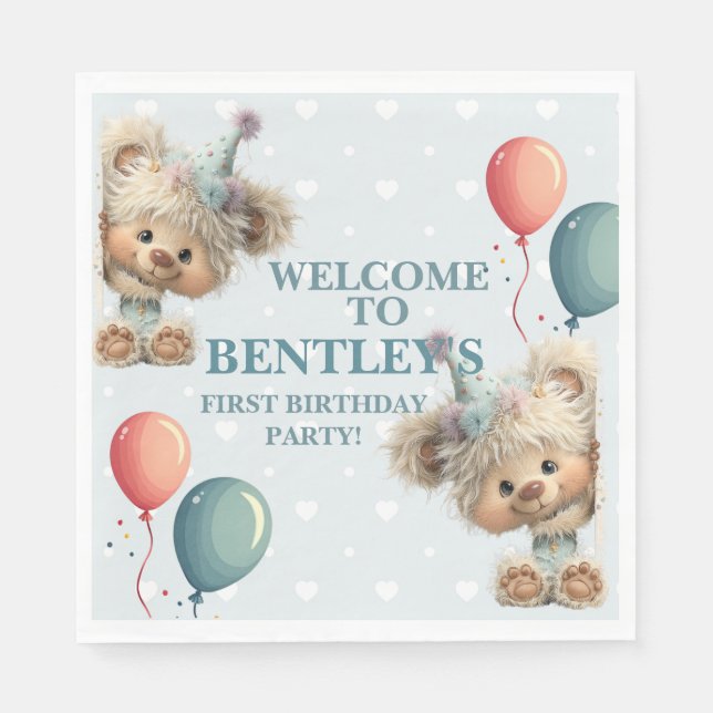 Guardanapo De Papel Blue Balloon Hedgehogs Celebration (Frente)