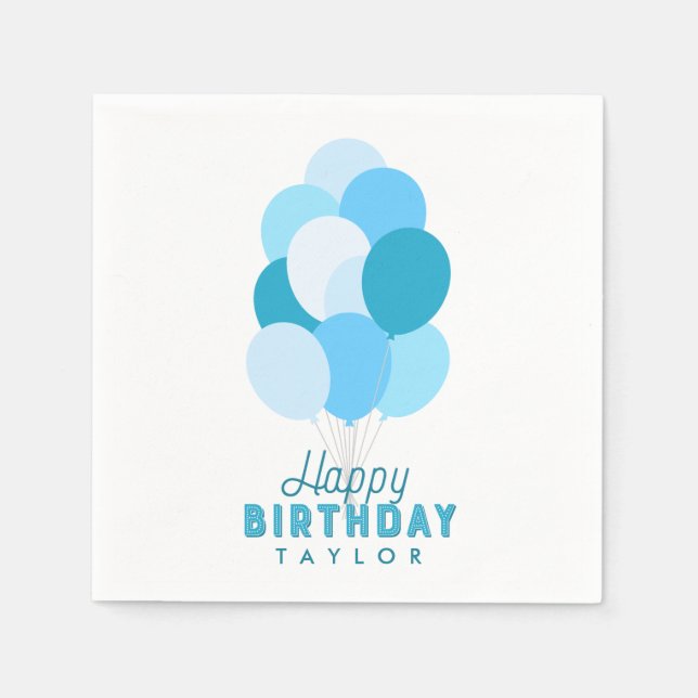 Guardanapo De Papel Blue Balloons Happy Birth (Frente)