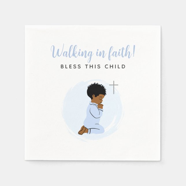 Guardanapo De Papel Blue Baptism Napkins with Black Praying Baby  (Frente)