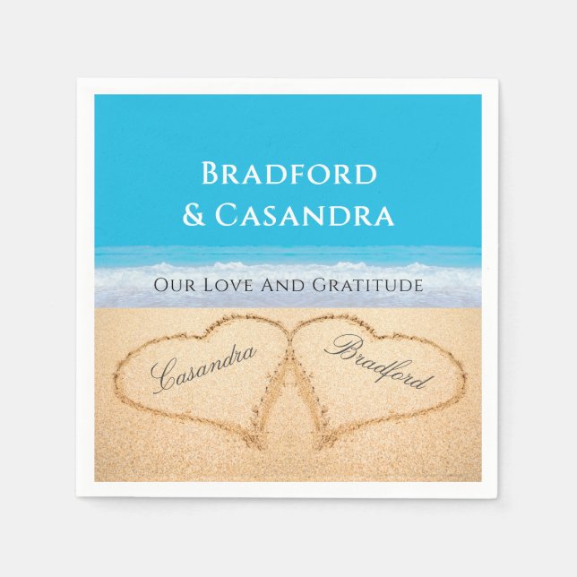 Guardanapo De Papel Blue Beach Wedding 2 Hearts in the Sand Paper P (Frente)