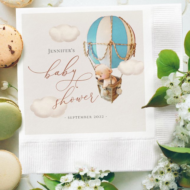 Guardanapo De Papel Blue Bear Balloon Baby Shower Boy Paper Napkins (Criador carregado)