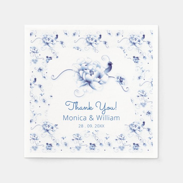 Guardanapo De Papel Blue Bird Rosa Chinoiserie Floral (Frente)