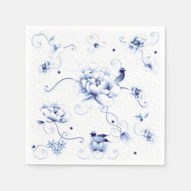 Guardanapo De Papel Blue Bird Rosa Chinoiserie Floral (Frente)