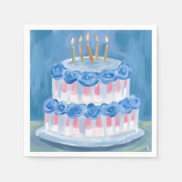 Guardanapo De Papel Blue Birthday Cake Watercolor Celebration Party