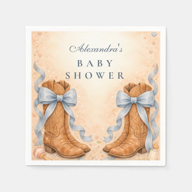Guardanapo De Papel Blue Boots And Bows Boy Baby Shower (Frente)