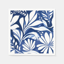 Guardanapo De Papel Blue Botanical Watercolor Floral White Pattern