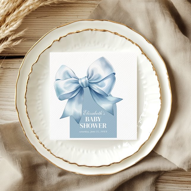 Guardanapo De Papel Blue Bow Baby Boy Elegant Baby Shower (Blue Bow Baby Boy Elegant Baby Shower Napkins)