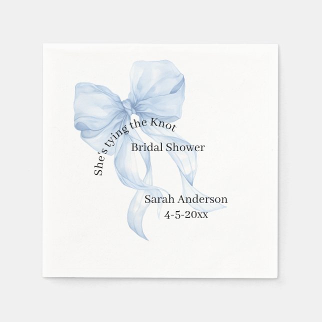 Guardanapo De Papel Blue Bow Bridal Shower Napkins (Frente)