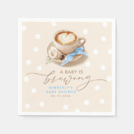 Guardanapo De Papel Blue Bow Coffee Baby Is Brewing Boy Baby Shower