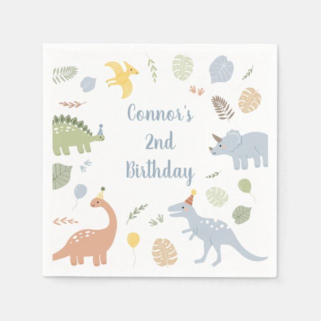 Guardanapo De Papel Blue Boy Boho Dinosaur Birthday (Frente)