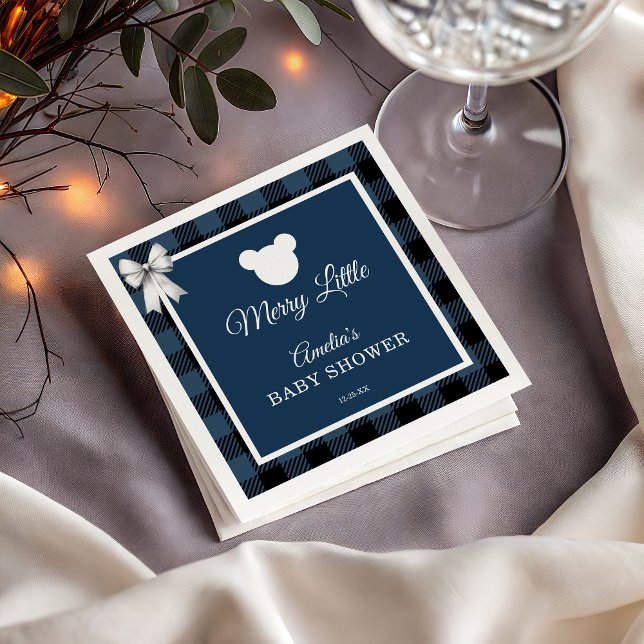 Guardanapo De Papel Blue Buffalo Plaid Bear Baby Shower Napkins (Criador carregado)