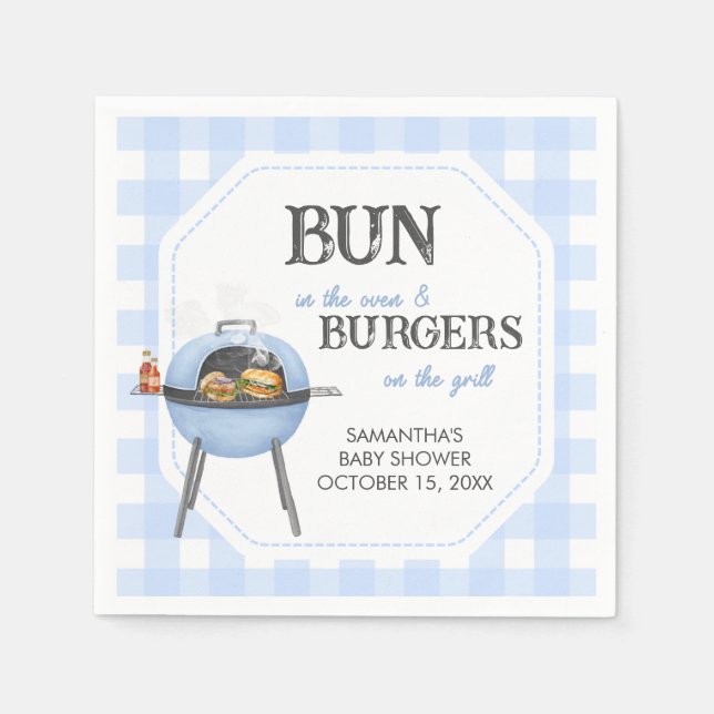 Guardanapo De Papel Blue Burger BBQ Baby Shower (Frente)