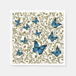 Guardanapo De Papel Blue butterfly gold garden