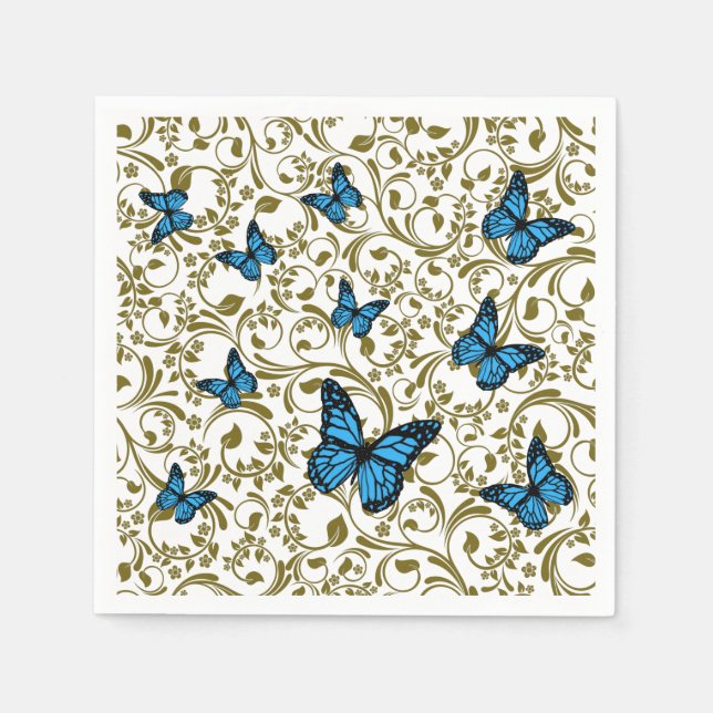 Guardanapo De Papel Blue butterfly gold garden (Frente)