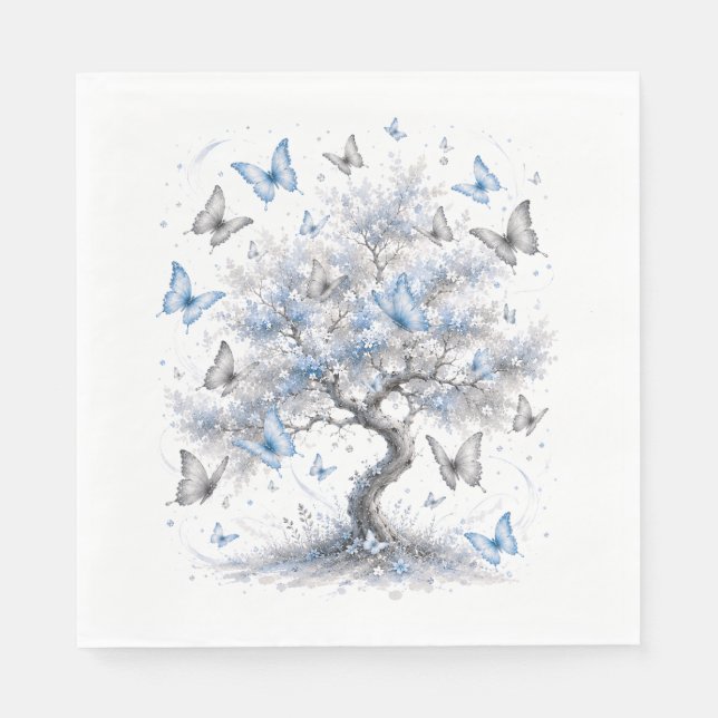 Guardanapo De Papel Blue Butterfly Tree Lunch Napkins (Frente)
