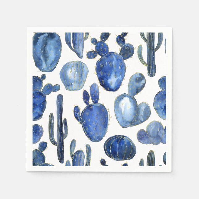 Guardanapo De Papel Blue Cactus Dourado Desert Chic Viagem no Sudoeste (Frente)