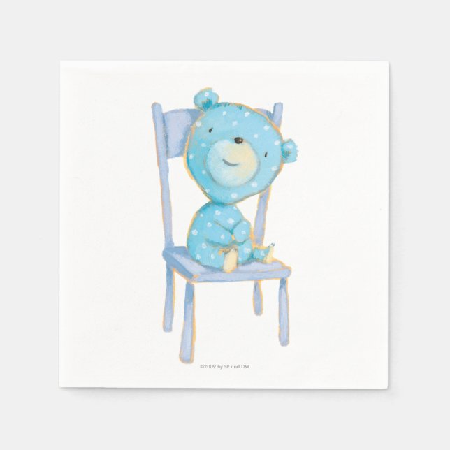 Guardanapo De Papel Blue Calico Bear Sorrindo em Cadeira (Frente)
