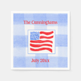 Guardanapo De Papel Blue Check Watercolor USA Flag PERSONALIZE Mat