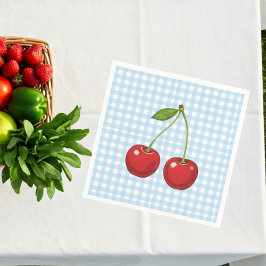 Guardanapo De Papel Blue Checked Paper Plates with Cherries for Summer