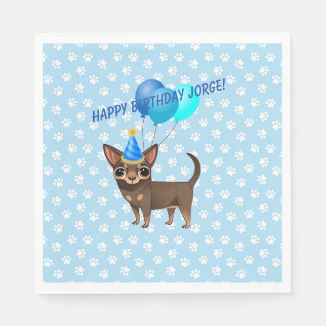 Guardanapo De Papel Blue Chihuahua Paper Party Napkins (Frente)